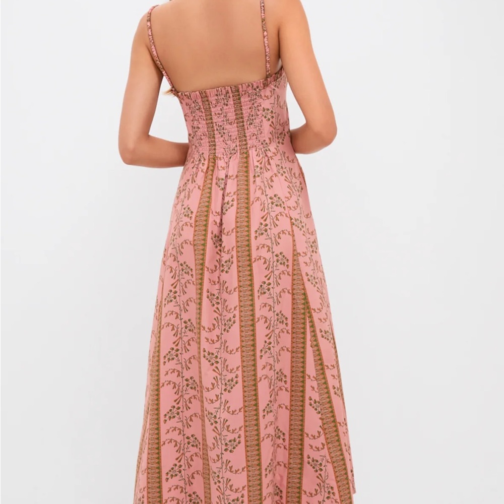 Hill House Midi Dress in Pink with Olive Print - Picture 3 of 3